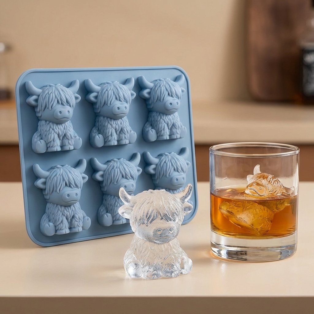 🐮🧊 Mini Highland Cattle Eiswürfel- & Dessertform 🍪 Süße 3D-Eiswürfel für Getränke, Partys & Geschenke 💕