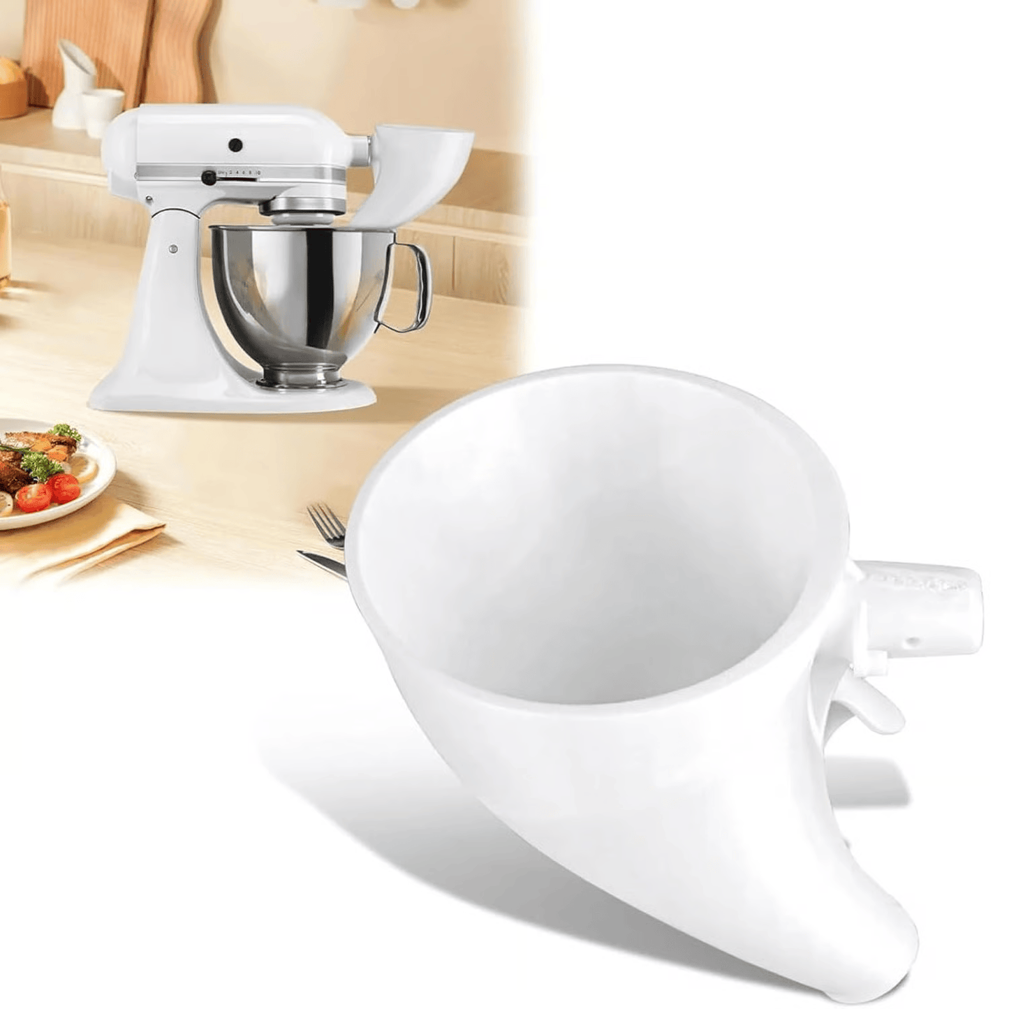 FlourFlow – Trichter mit gleichmäßiger Ausgussöffnung für Küchenmaschinen