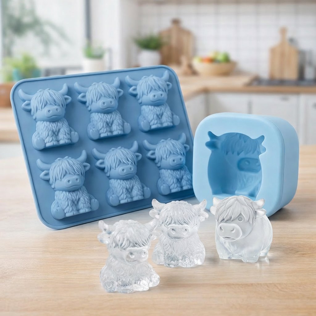 🐮🧊 Mini Highland Cattle Eiswürfel- & Dessertform 🍪 Süße 3D-Eiswürfel für Getränke, Partys & Geschenke 💕