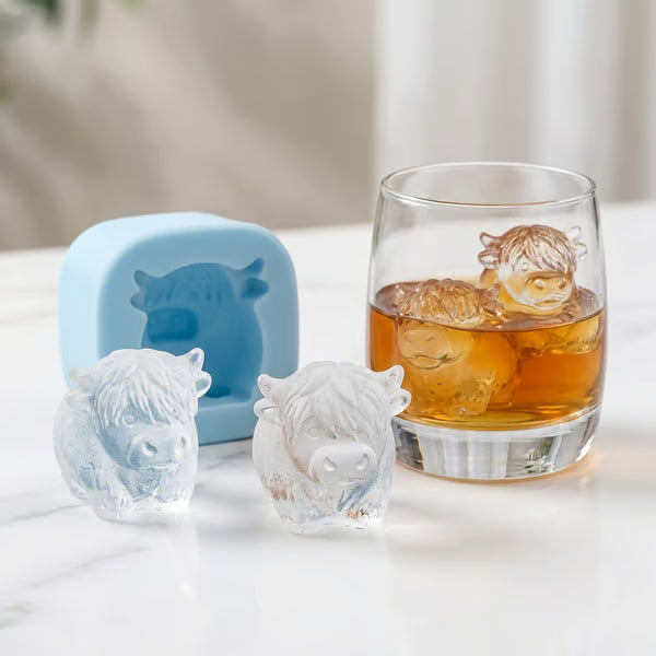 🐮🧊 Mini Highland Cattle Eiswürfel- & Dessertform 🍪 Süße 3D-Eiswürfel für Getränke, Partys & Geschenke 💕
