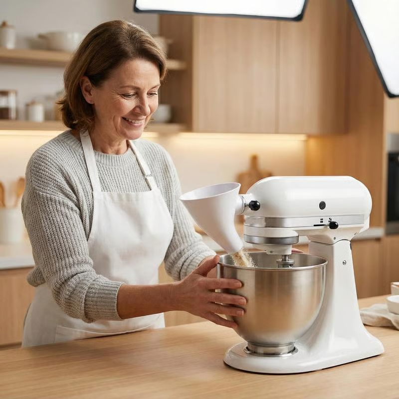FlourFlow – Trichter mit gleichmäßiger Ausgussöffnung für Küchenmaschinen