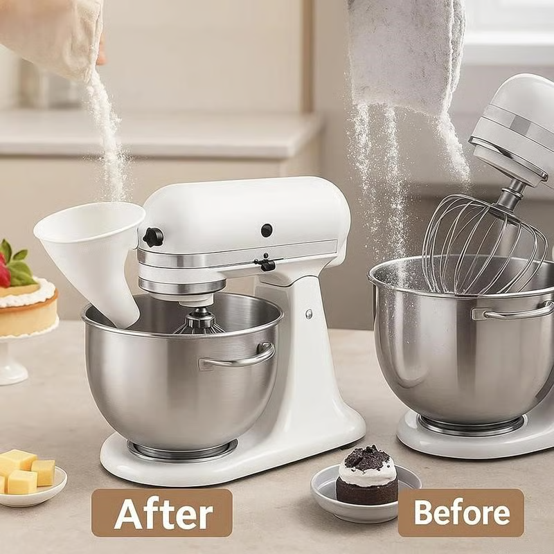 FlourFlow – Trichter mit gleichmäßiger Ausgussöffnung für Küchenmaschinen