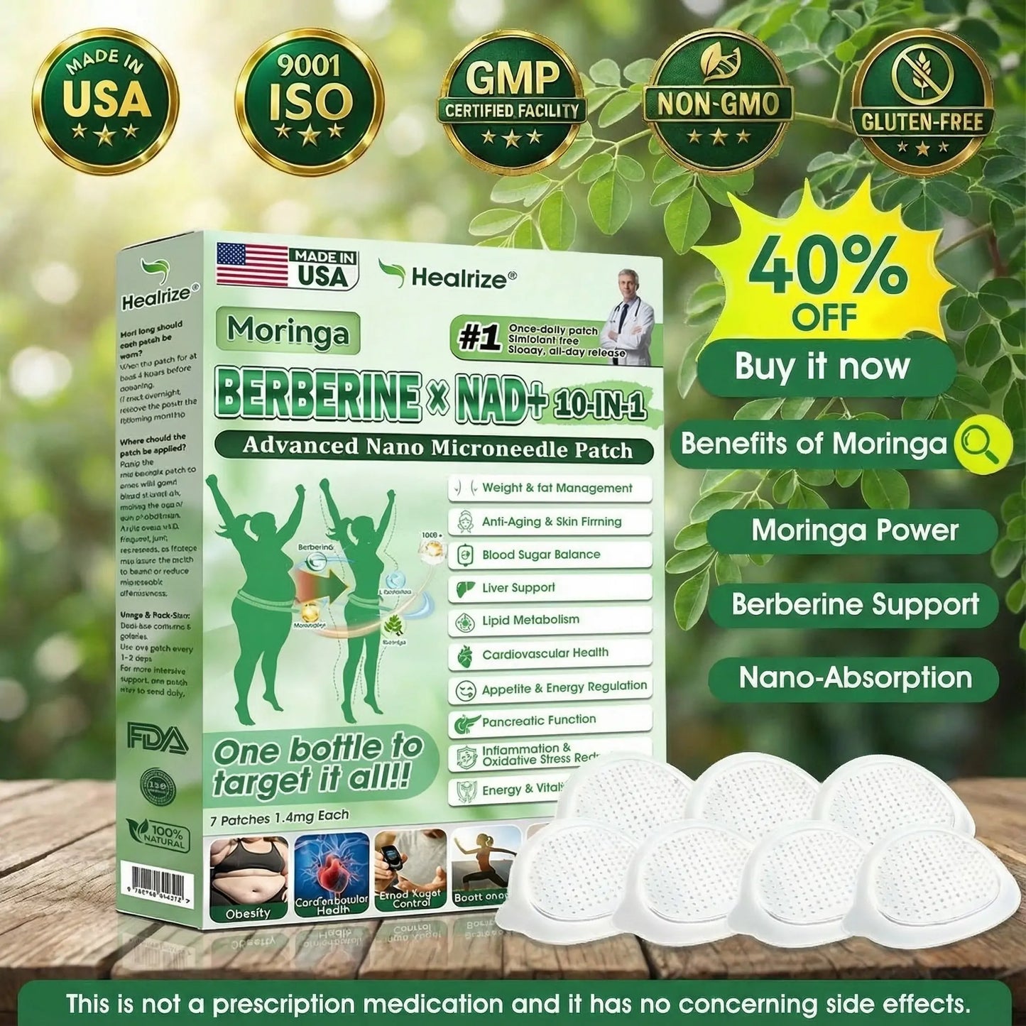 🇺🇸 𝐎𝐟𝐟𝐢𝐜𝐢𝐚𝐥 𝐔𝐒 𝐒𝐭𝐨𝐫𝐞 | 🧑‍⚕️🩺 𝐇𝐞𝐚𝐥𝐫𝐢𝐳𝐞® Moringa · Berberin × NAD+ 𝟏𝟎-𝐢𝐧-𝟏 𝐀𝐝𝐯𝐚𝐧𝐜𝐞𝐝 𝐍𝐚𝐧𝐨 𝐌𝐢𝐜𝐫𝐨𝐧𝐞𝐞𝐝𝐥𝐞 𝐏𝐚𝐭𝐜𝐡 — 𝐎𝐧𝐜𝐞 𝐃𝐚𝐢𝐥𝐲, Visible Results in 7 Days 